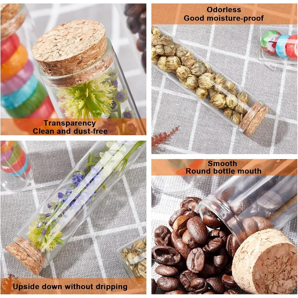 60ml Glass Test Tube Cork Stopper Clear Flat Mini Glass Bottles Jars Wedding Party Favors Candy Spices Beads 10 Pack