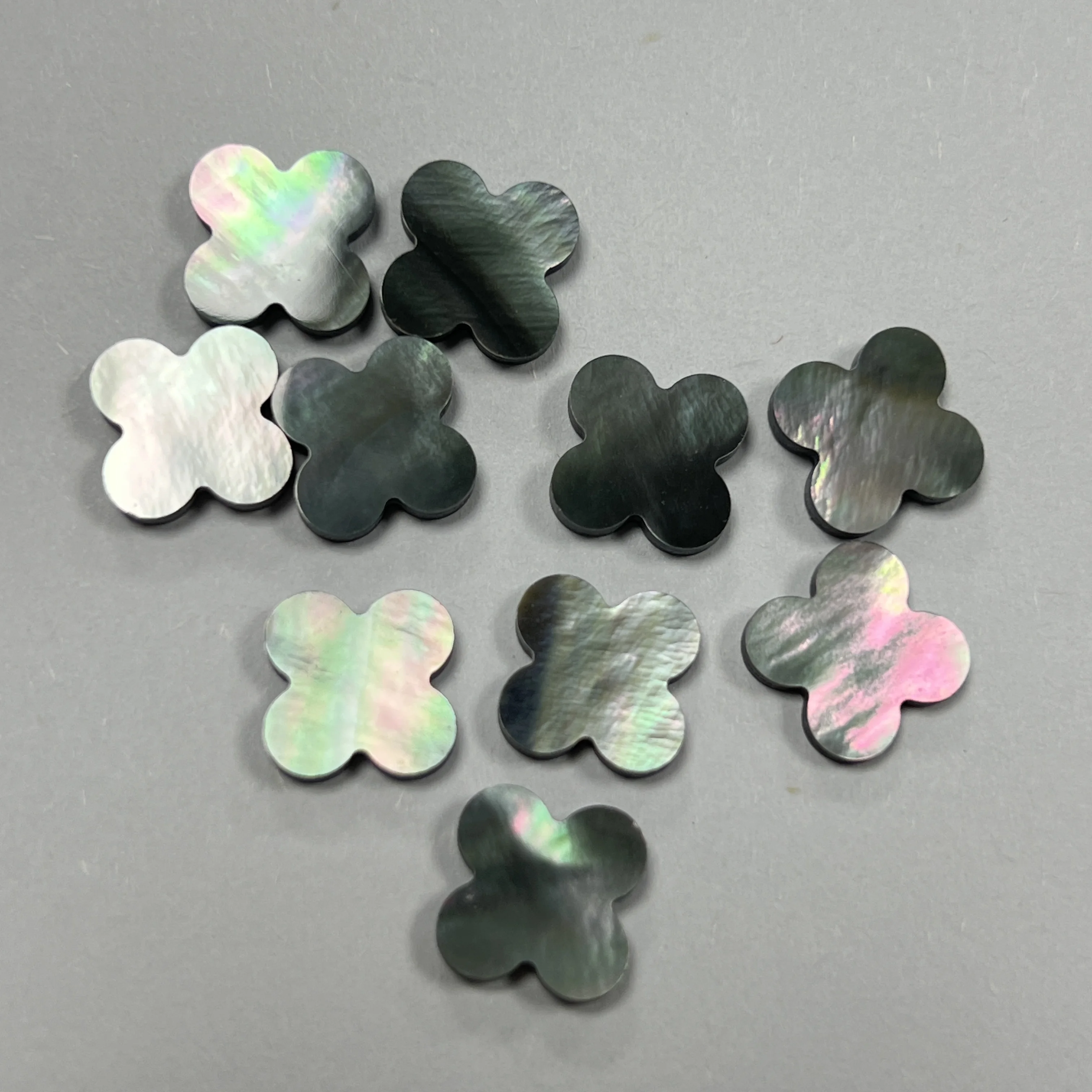 

10x10mm-13x13mm Gray Mother Of Pearl Shell Four Leaf Clover 2mm Thickness Natural MOP Gemstones