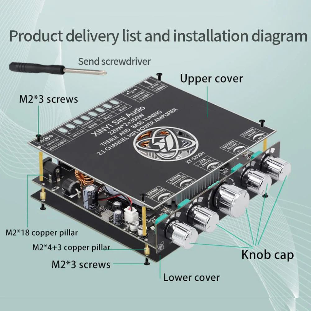 XY-S350H 220Wx2 + 350W Amplifier Bluetooth-Compatible + AUX + Sound Card + USB Flash Disk TPA3251D2 2.1 Dual Channel Subwoofer Module
