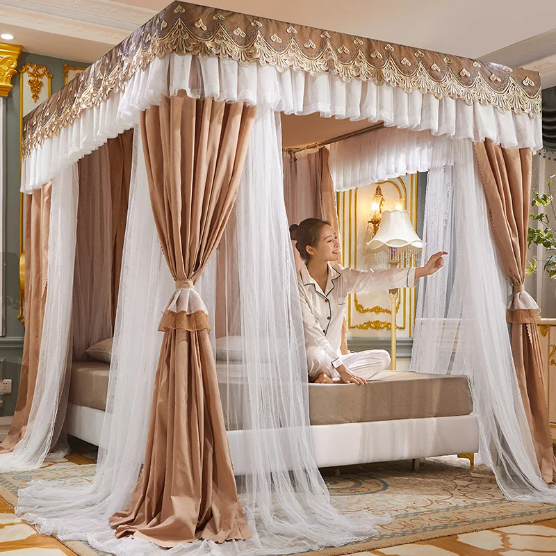 2 Layers Shading Quadrate Palace Mosquito Net with Frame Princess Romantic  Bed Curtain Canopy Nets Three-door Single Double Size - AliExpress