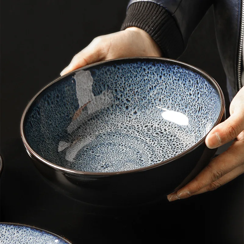 Nordic Creative Ceramic Blue Flat Plate Salad Deep Dish Western Food Plate Fashion Household Tableware Dish for Kitchen