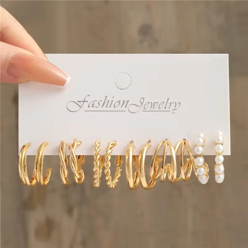 Fashion Geometric Hoop Earrings Set for Women Vintage Bohemian Pearl Gold Color Round Earring Punk Daily Wear Jewelry Gifts 2025 - Image 12