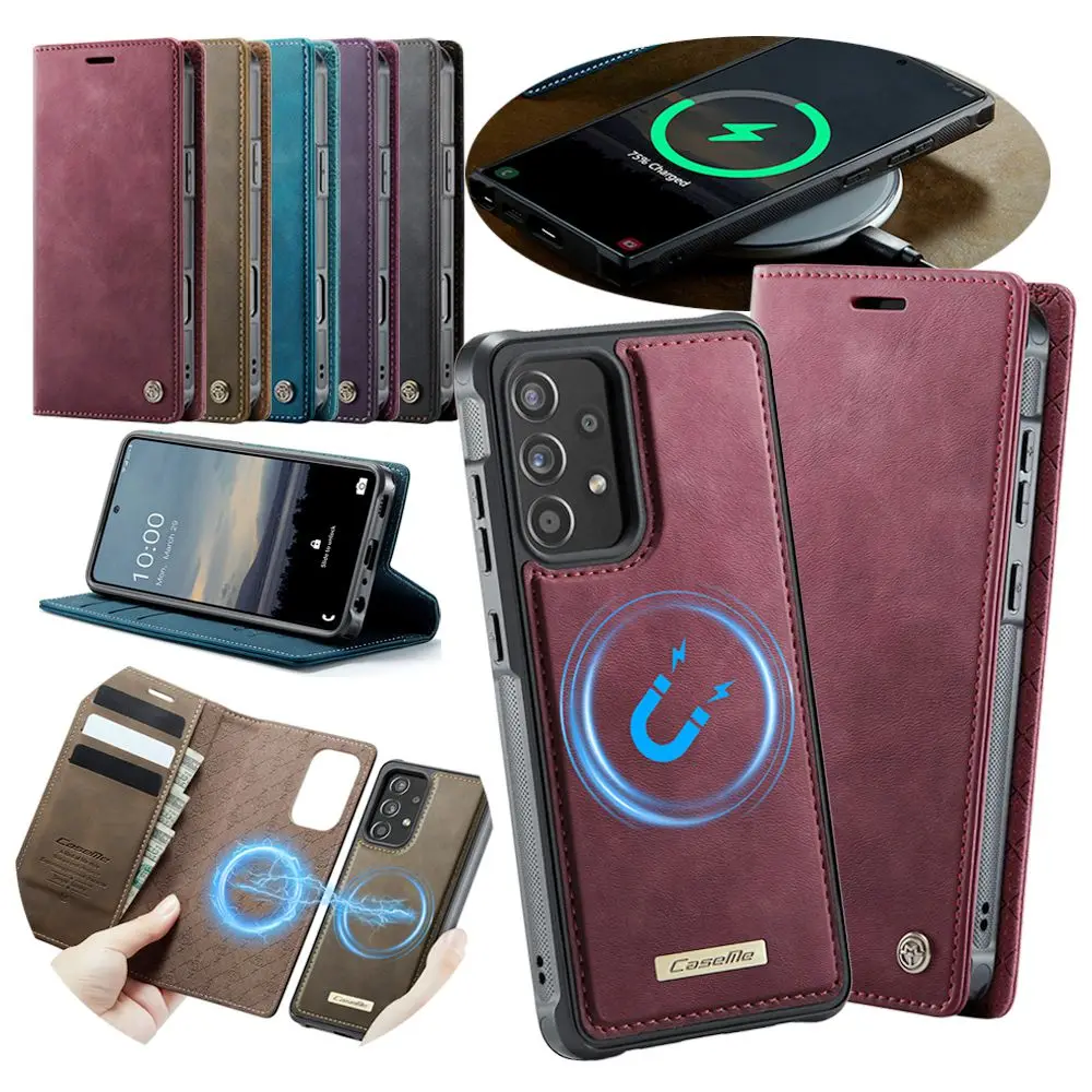 Magnetic Leather Wallet Phone Case with Protective Bumper