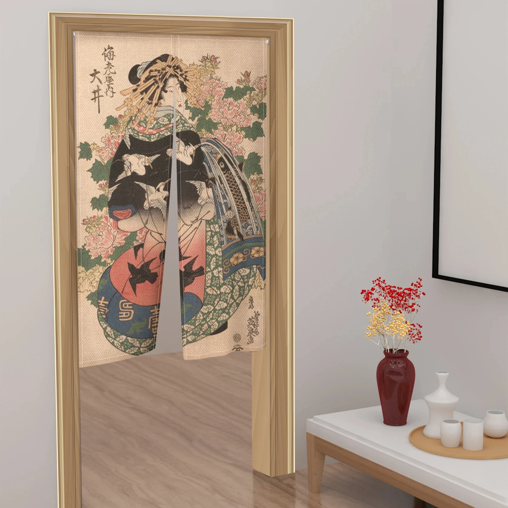 Women Kimono Patterns Japanese Style Door Curtains Toilet Partition Kitchen Bedroom Izakaya Noren Hanging Half-Curtain Decor 2