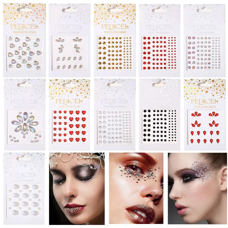 

DIY Forehead Eyebrow Face Makeup Stickers Colourful Crystal Diamond Gemstone Girl Woman Holiday Glitter Party Self Adhesive Eye