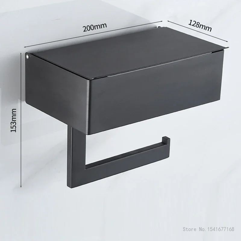 Stainless Steel Toilet Hanging Paper Holder Creative Light Luxury Household Bathroom Hotel, Multifunctional Black Tissue Box 1Pc