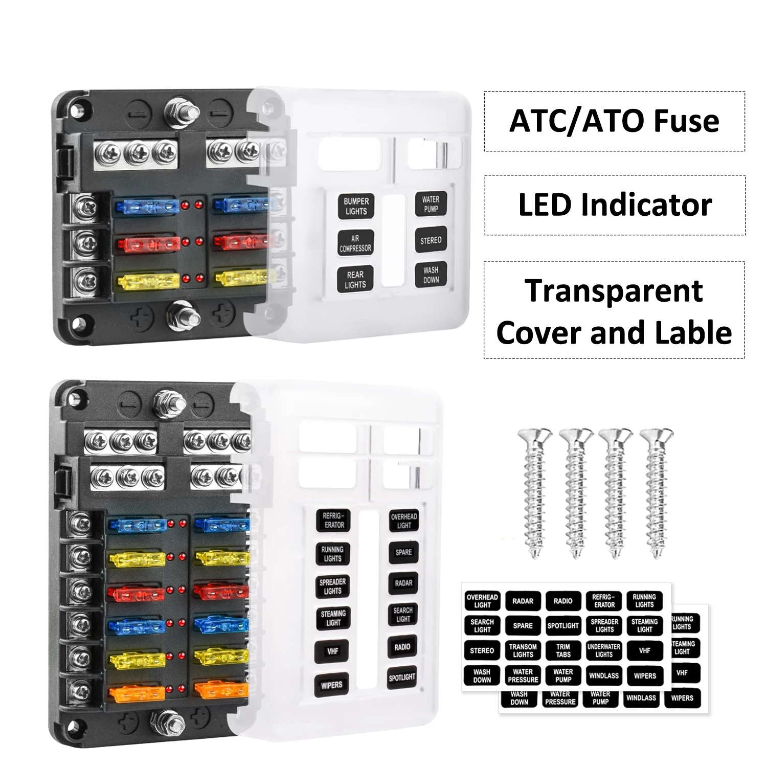 DaierTek 6 12 Way Fuse Block 12 Volt Blade Fuse Block with LED Indicator Circuit Box 12V ATO/ATC Marine Panel for Car