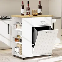 Rolling Kitchen Island with Trash Can Storage, Portable Kitchen Island on Wheels with Towel Rack & Spice Rack, Tilt Out Trash Ca