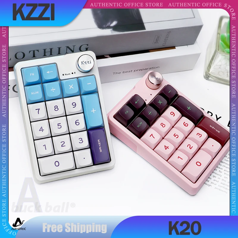 Kzzi K20 무선 블루투스 숫자 패드, PC 컴퓨터 액세서리 선물용, 19 키 사용자 정의 키보드, 3 가지 모드, 2.4G
