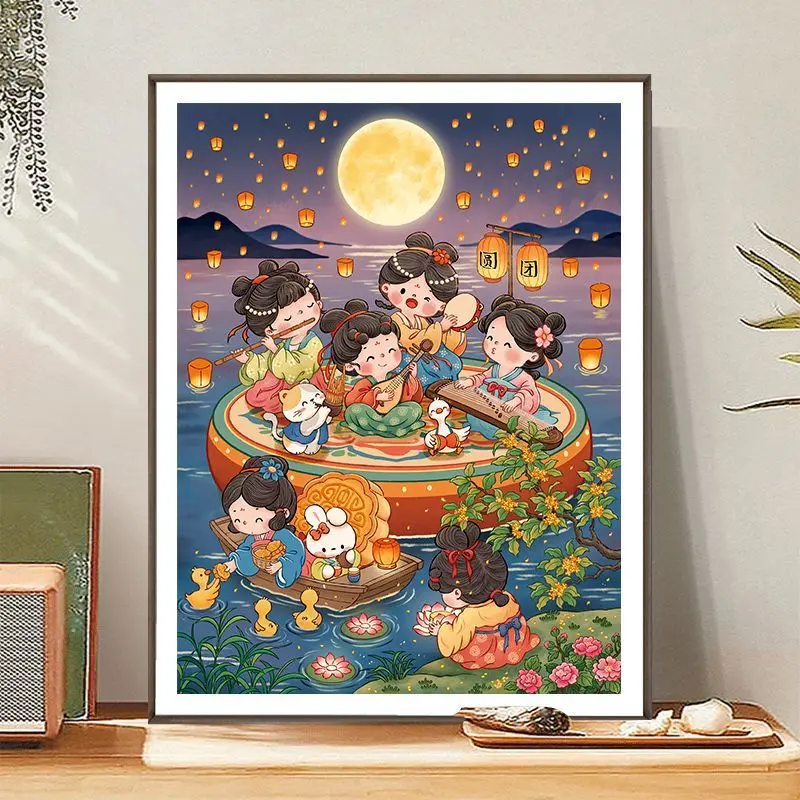 DIY 면사 11CT 인쇄된 정밀 십자수 음악을 즐기는 여성들 풍경 그림 십자수 키트 자수 바느질 세트