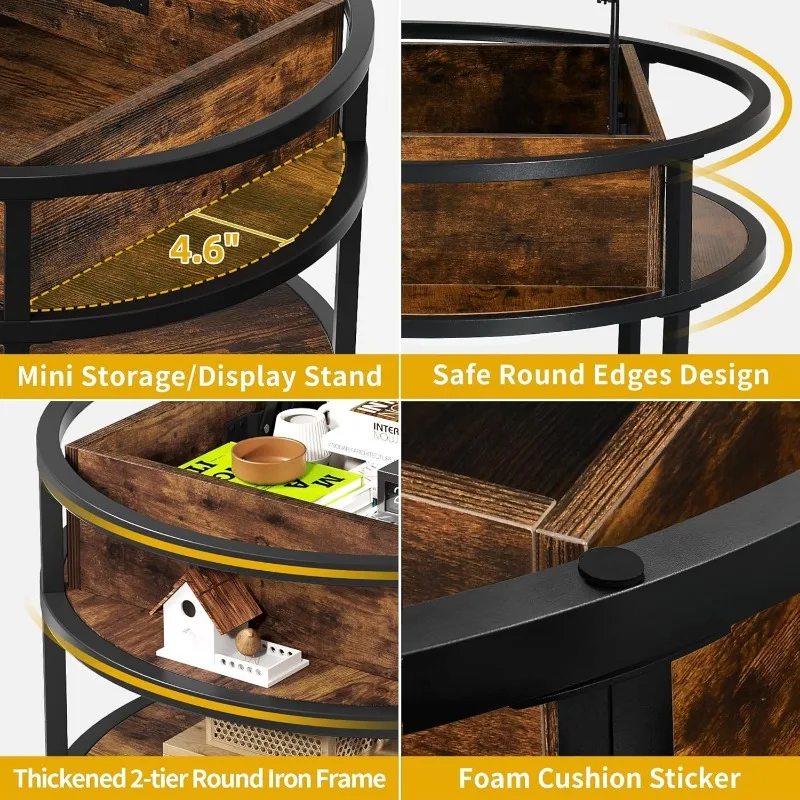 Round Coffee Tables for Living Room,Lift Top Coffee Table with Storage, Farmhouse Wood Coffee Table,Circle Coffee Tables 3