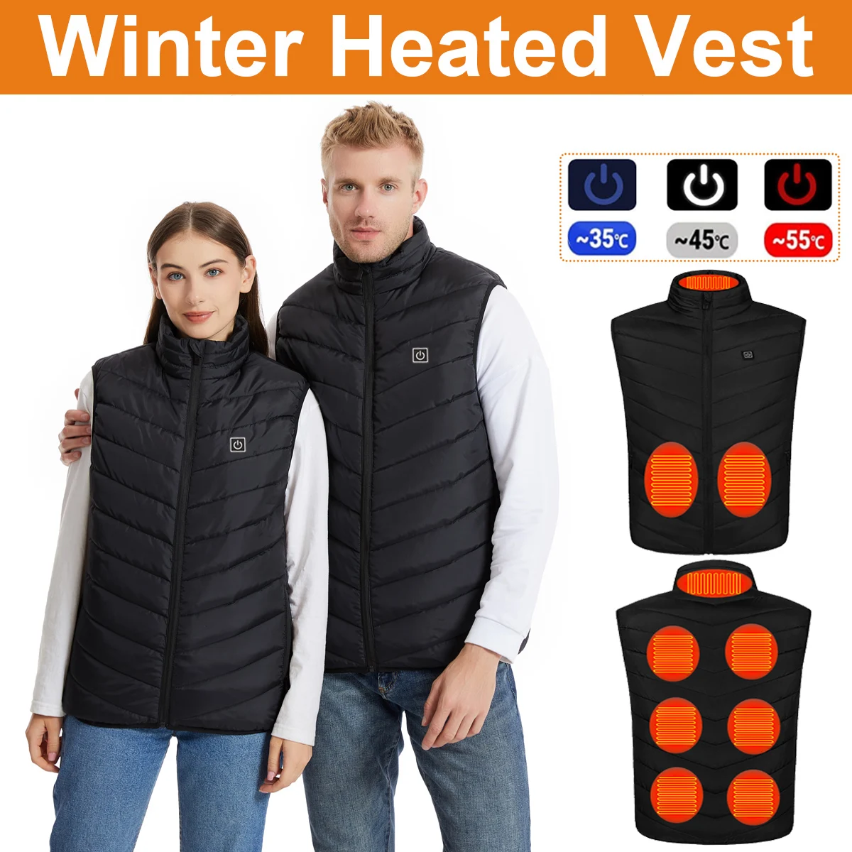 Heated Vest Men's and Women's Winter Warmer Vest Smart USB Heated Vest with 9 Carbon Fiber Heating Pads 3 Temperature Levels heated jacket