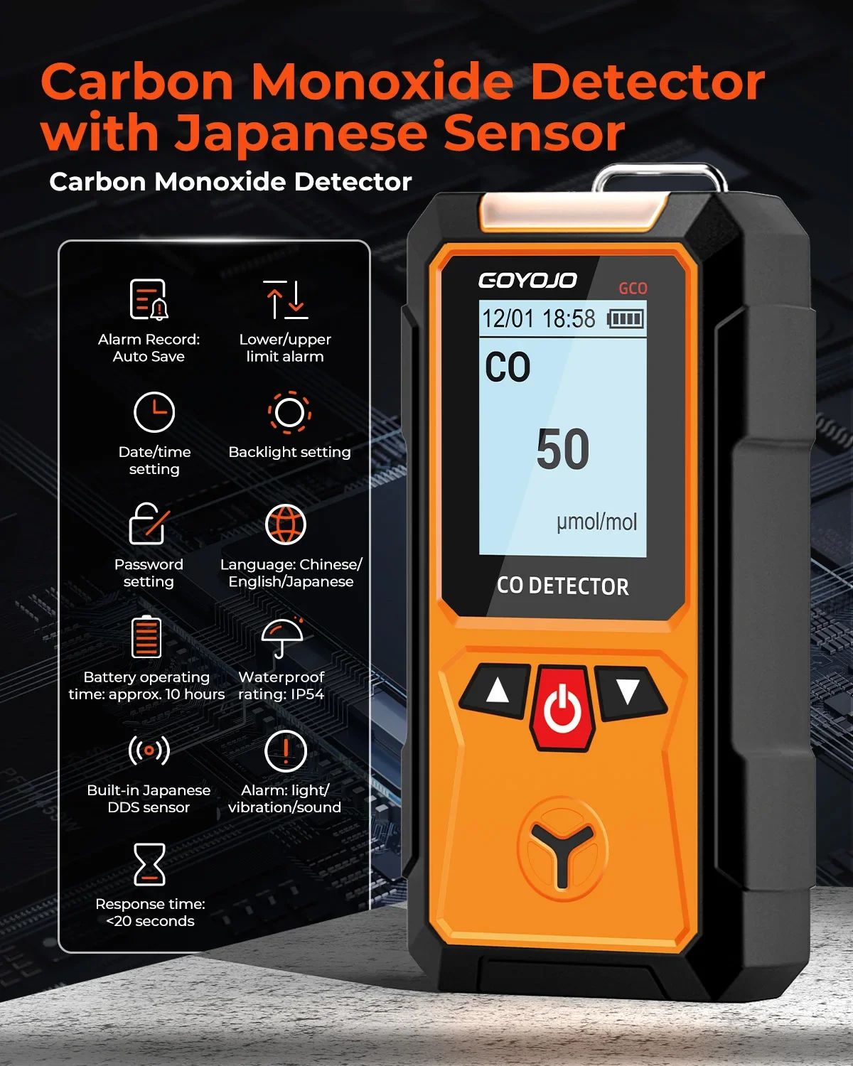 ガス検知器メーター 4 in 1 酸素 O2 一酸化炭素 CO H2S Ex 可燃