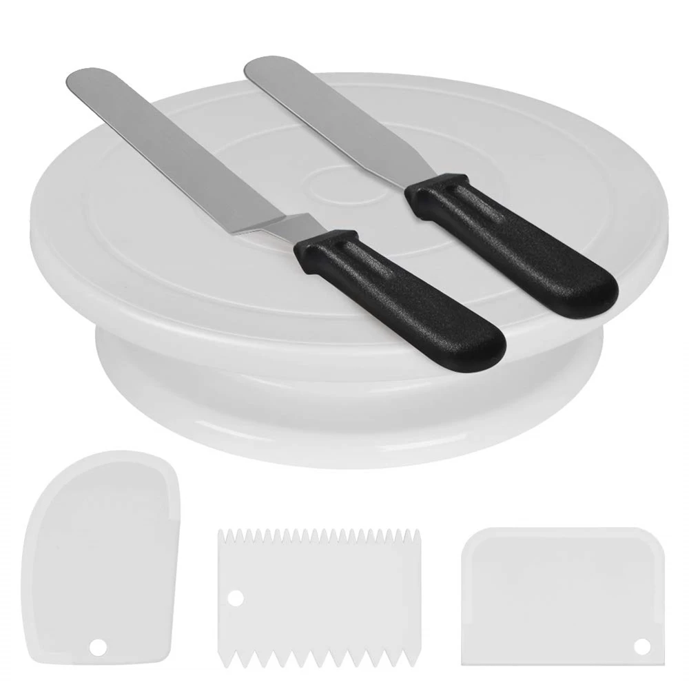 Cake Turntable Baking Supplies Cake Tools Rotating Bearing Turntable 6Pcs/Set Plastic Cake Turntable Rotating Cake Plastic Dough Pastry Decorating Cream Stand Rotary Table DIY Pan Baking Tool