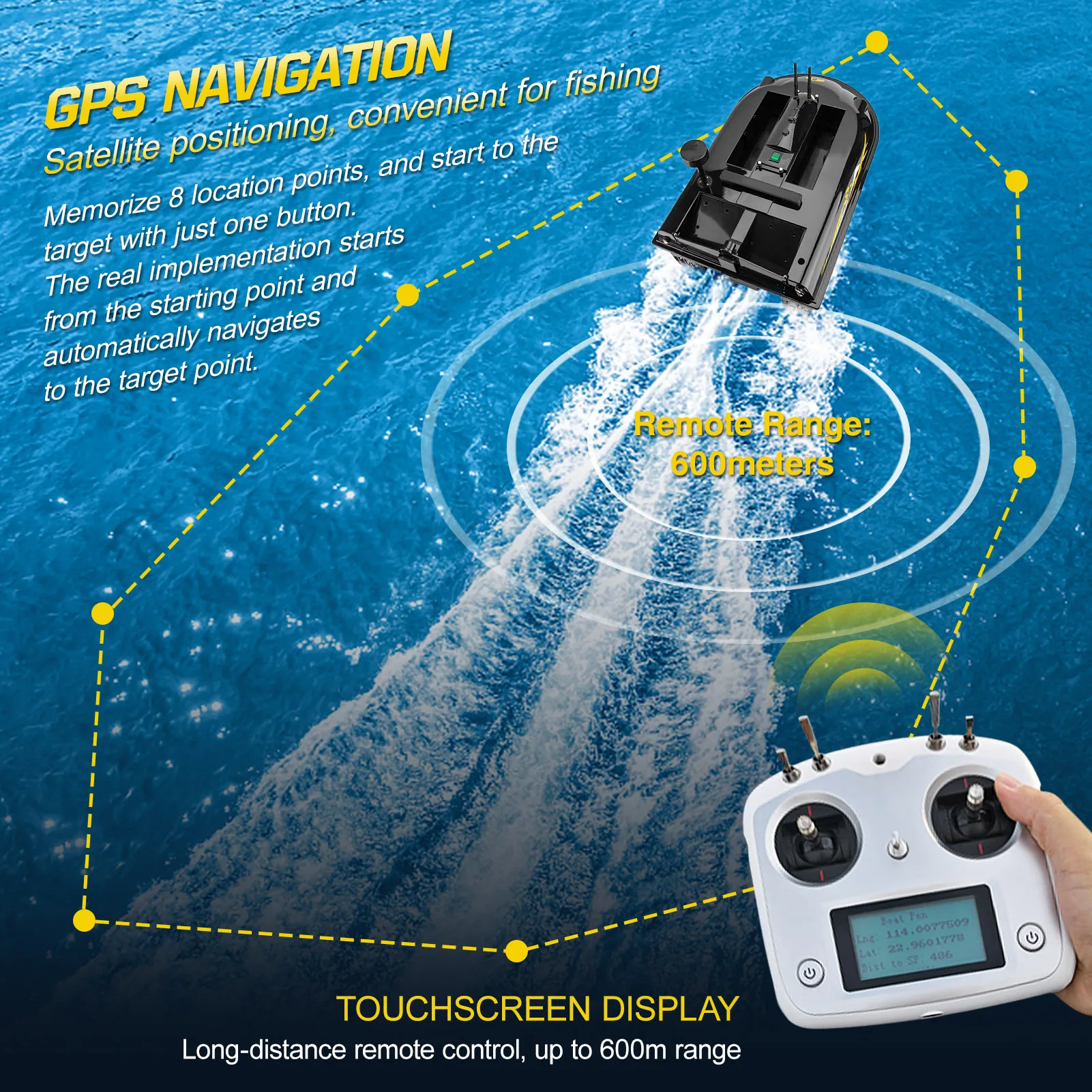 Bait Boat Con Fish Finder - Telecomando, Display LCD 3.5", Portata 300 M, Base Grande Per Esche - Foto 6