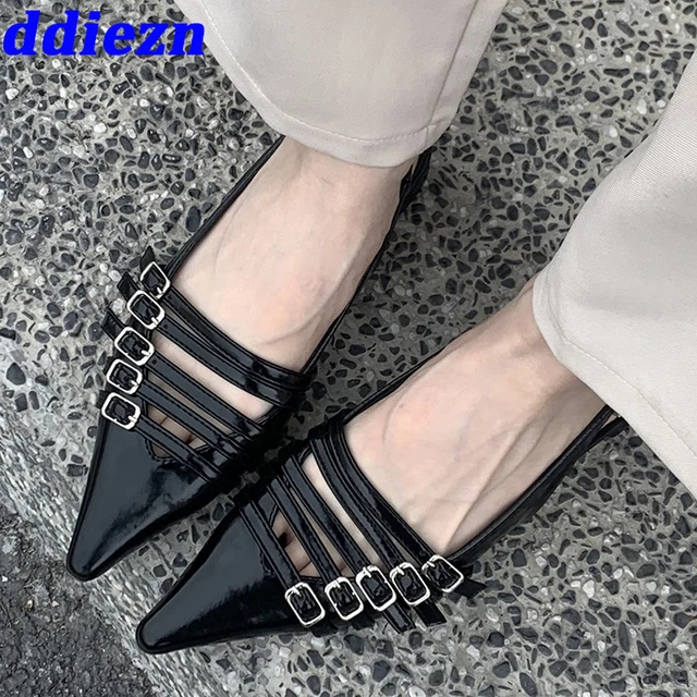 Women Flat With Shoes 2023 Designer Luxury Buckle Fashion Ladies Flats  Shoes Slingback Pointed Toe Casual Female Sandals Mules - Flats - AliExpress