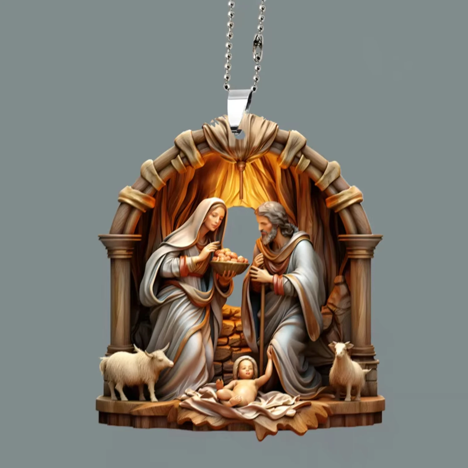 Delicate Mini Bauble Resin Hanging Christmas Tree Pendant Ornament Nativity Scene Decor