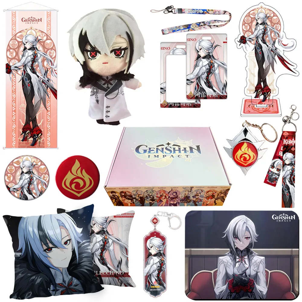 Genshin Impact Navia Neuvillette Furina Wriothesley Arlecchino Archecchino Scatola Regalo Xianyun Include Portachiavi Peluche Bambola Stand