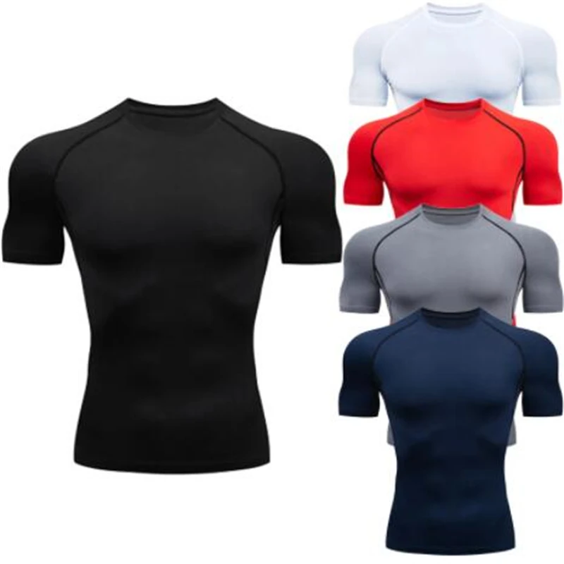 Camiseta de compresión para hombre, ropa deportiva de verano, camiseta para correr, camisetas deportivas elásticas de secado rápido, camisetas deportivas, camisetas deportivas para entrenamiento de gimnasio para hombre