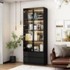 Display Cabinet, with 2 Glass Doors and Lights, Display Case Cabinet with 4-Tier Storage Shelves and 2 Drawers, Pop-up Design 1