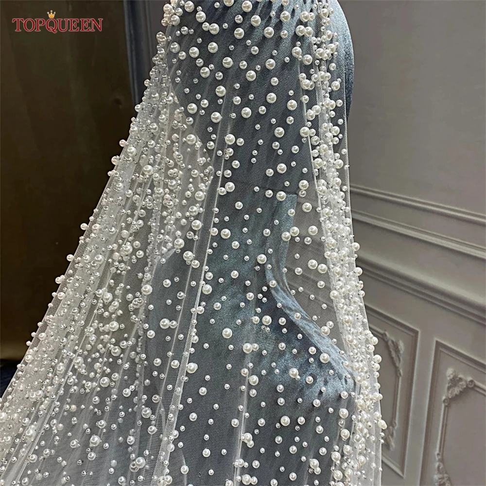 TOPQUEEN V139 Luxurious Wedding Veil with Pearls 5 Meter Long Bridal Veils Delicate Beaded Cathedral Length Veil for the Bride