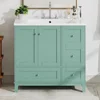 36" Modern  with USB Charging, Two Doors and Three Drawers , Small Bathroom Vanity Cabinet with Single Sink, Green 4
