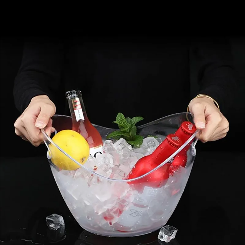 Led Rechargeable Transparent Acrylic Barrel Luminous Ice Cube Storage Buckets Wine Whisky Drink Cooler With Handle Nightclub Bar