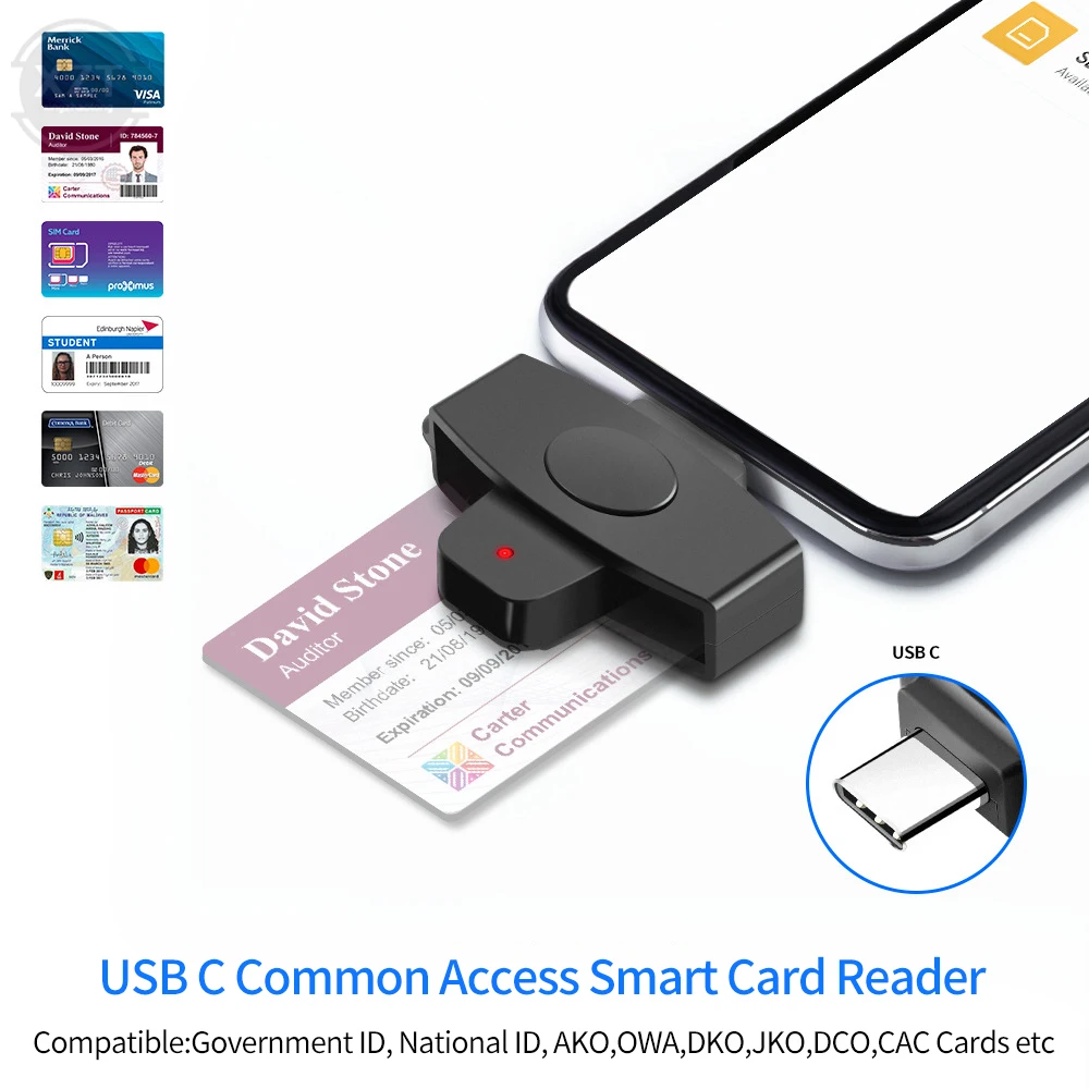 62*24Mm Usb C Smart Card Reader Sim Cloner Tipo C Adattatore Per Dine Dni Citizen Id Bank Emv Sd Card Esterna Per Mac/Android Os