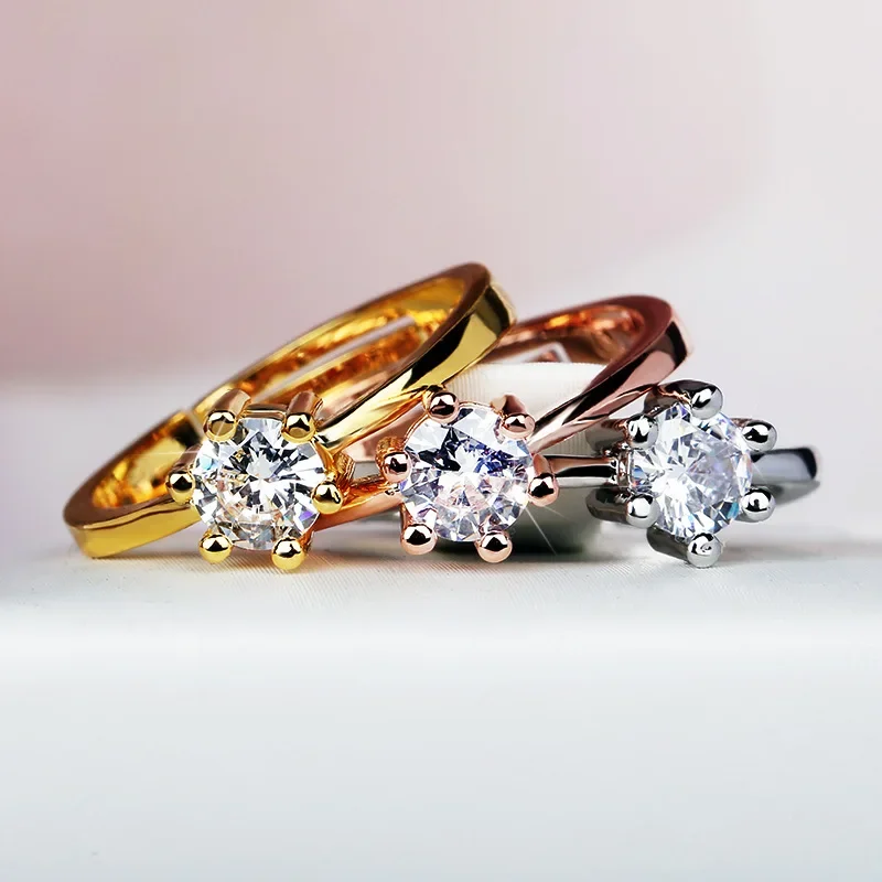 Wedding Rings Gold Rings Golden Ring Gemstone Ring Classic Six-claw Zircon Ring Jewelry Simple Black Gold White Black Diamond Ring Wedding Bridal Engagement Adjustable