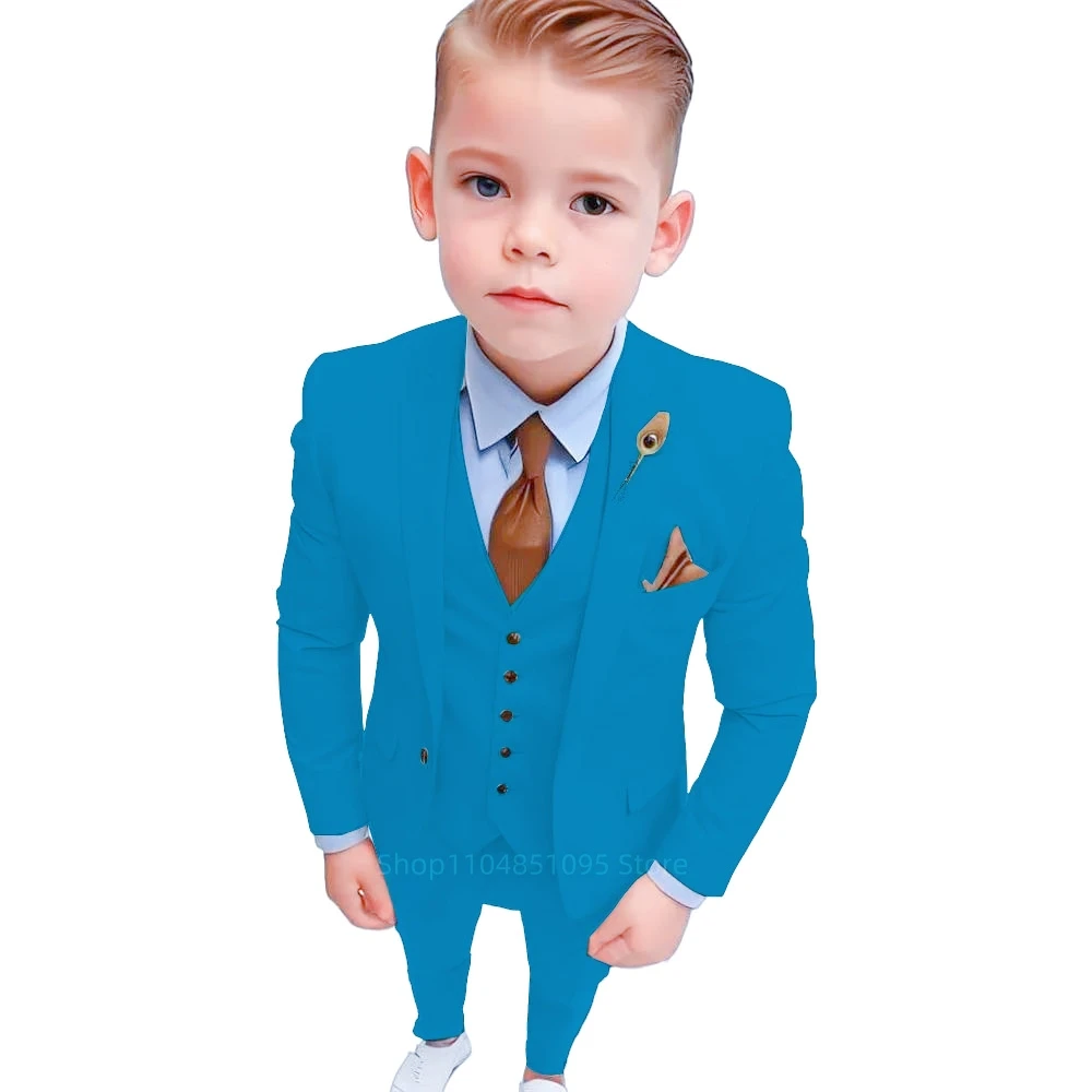 Handsome Blue Boys Suit 3 piece Suit Big kids Party Prom Suits 2-18 Years Old Wedding Tuxedo Notch Lapel Blazer Set for Boys