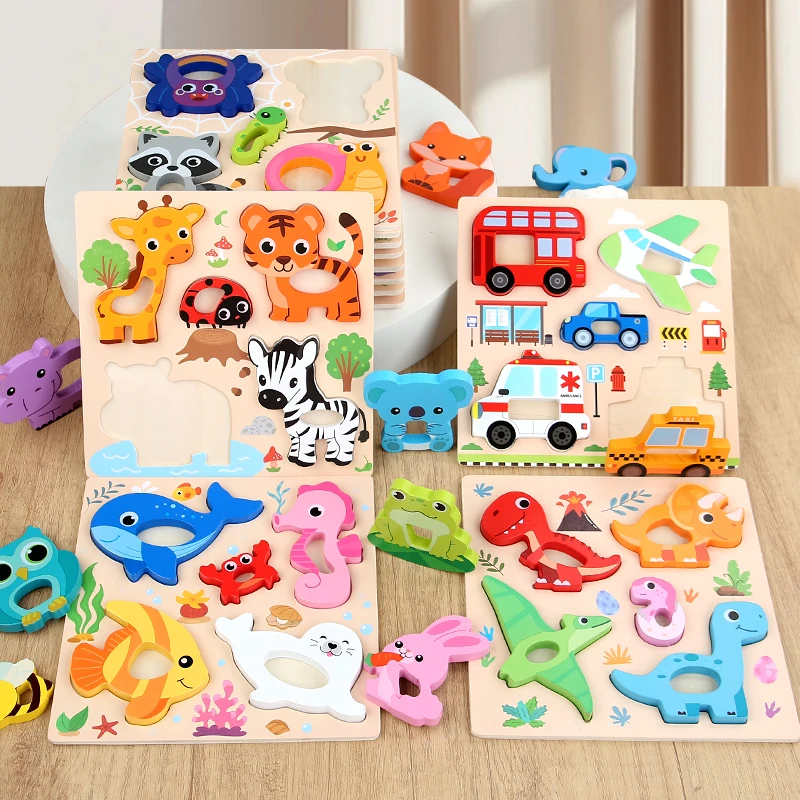 Montessori 3D Wooden Puzzle Cartoon Animals Pattern Jigsaw Board Game ...