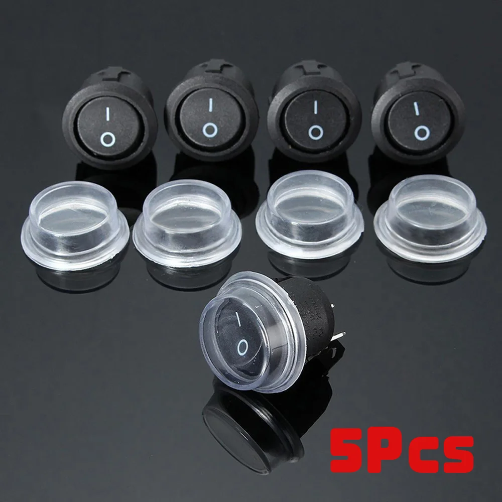

5Pcs 2-PIN ON-OFF SPST Single Pole Single Throw Round Dot Cars Boat Toggle Rocker Waterproof & Switch Cover Replace Accessories