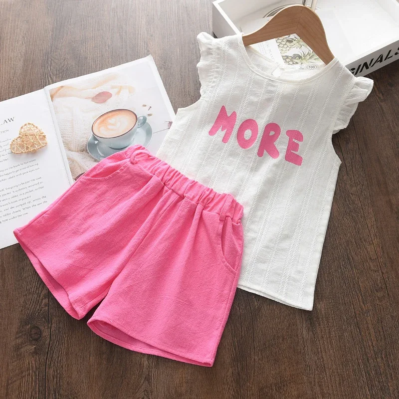 Melario Casual Girls Clothing Sets Summer Floral T-shirt Shorts Suit 2pcs Kids Clothes Set New Sleeveless Girls Boutique Outfits