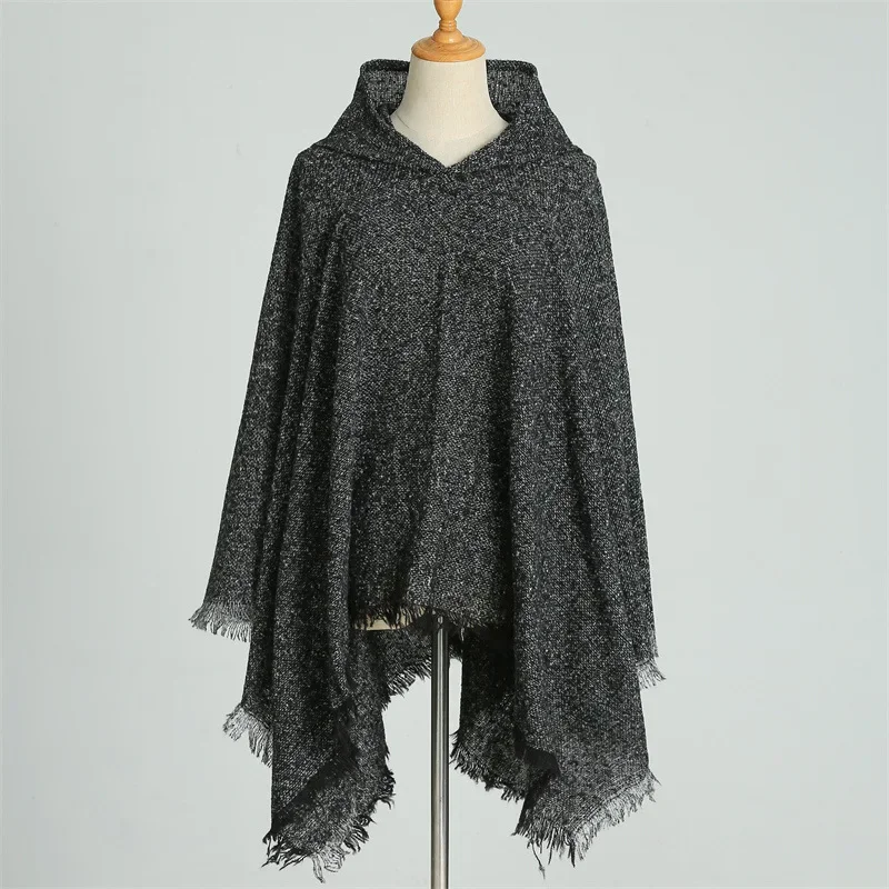 Chal de imitación de cachemira para otoño e invierno para mujer, cálido poncho con protección contra el frío y el viento, capa con capucha, nueva moda 2024