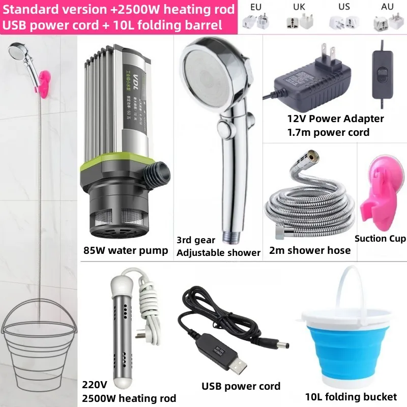 Electric Shower Portable Mobile Bath Machine Self Priming Pump Small Heater  Hot Water Rod USB Can Be Connected To Mobile Power - AliExpress