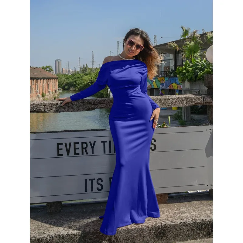 Women's Sexy Elegant Sleeved Off Shoulder Tight Long Evening Dress prom Banquet Party cocktail dresses vestido de festa
