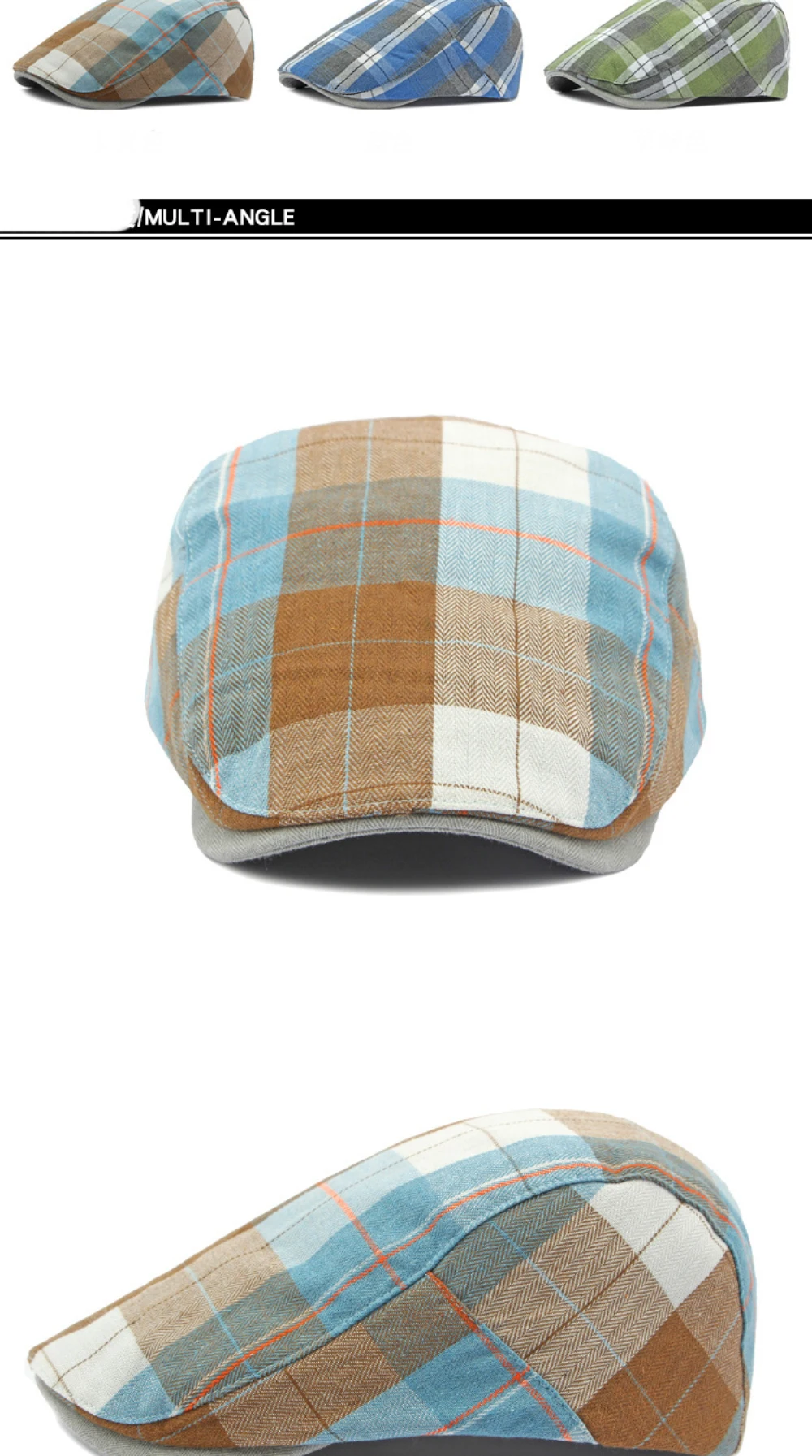 HT4637 Baskenmützen für Herren und Damen, Vintage Künstler-Mütze, Karierte Baskenmütze, Verstellbare Ivy Flat Cap, Frühling-Sommer Baskenmützen – Detail 4