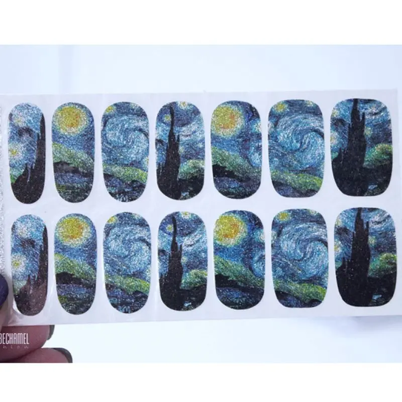 14Tips/Sheet Nail Wraps Van Gogh's Sky Nail Art Decals DIY Beauty Manicure Decoration Stickers Nail Tattoo 5