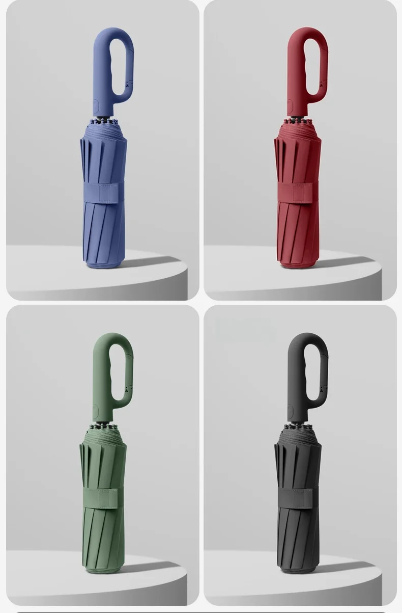 Extra Large 12-Bone Fully Automatic Folding Umbrella – Windproof Portable Rain Umbrella with Dual-Use Reverse Design & Black Glue UV Protection