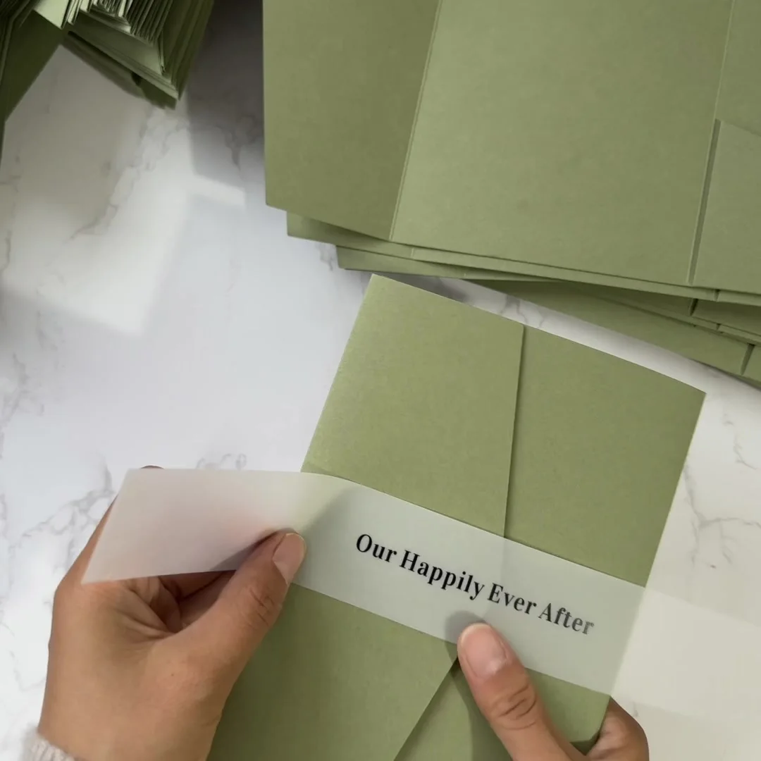 Elegante Blanco Pocketfold Huwelijksuitnodigingen Met Enveloppen - DIY Beige Trouwen Kaarten