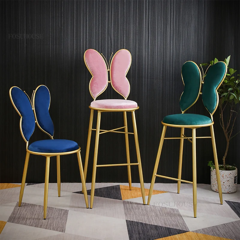 Modern Minimalist Coffee Shop Butterfly Bar Chairs Nordic Kitchen Restaurant High Stool Home Furniture Office Backrest Bar Chair