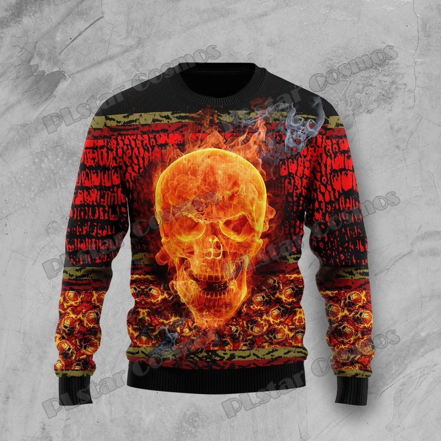 PLstar Cosmos Fire Skull Halloween 3D Printed Men's Ugly Christmas Sweater Winter Unisex Casual Knit Pullover Sweater ZZM26