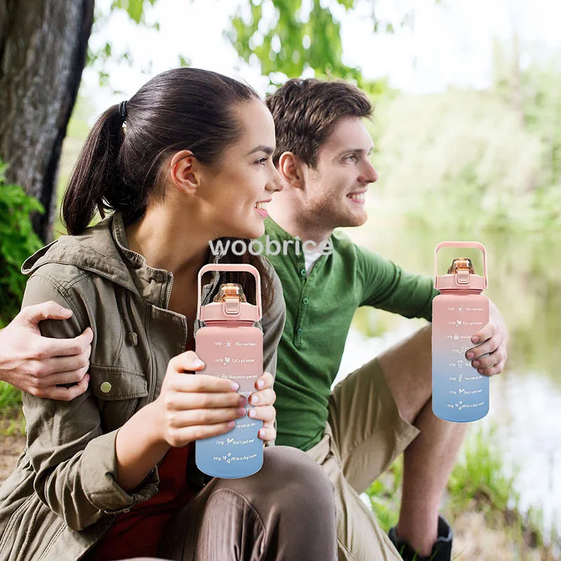 Motivational 2L Portable Sports Water Bottle with Time Marker and Stickers
