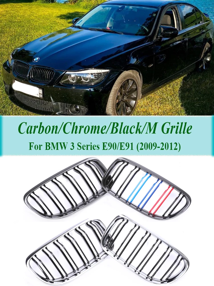 

Передний бампер для BMW 3 серии E90 E91 2009-2012 LCI 328i, гриль из углеродного волокна внутри, M Стиль, алмазная хромированная решетка