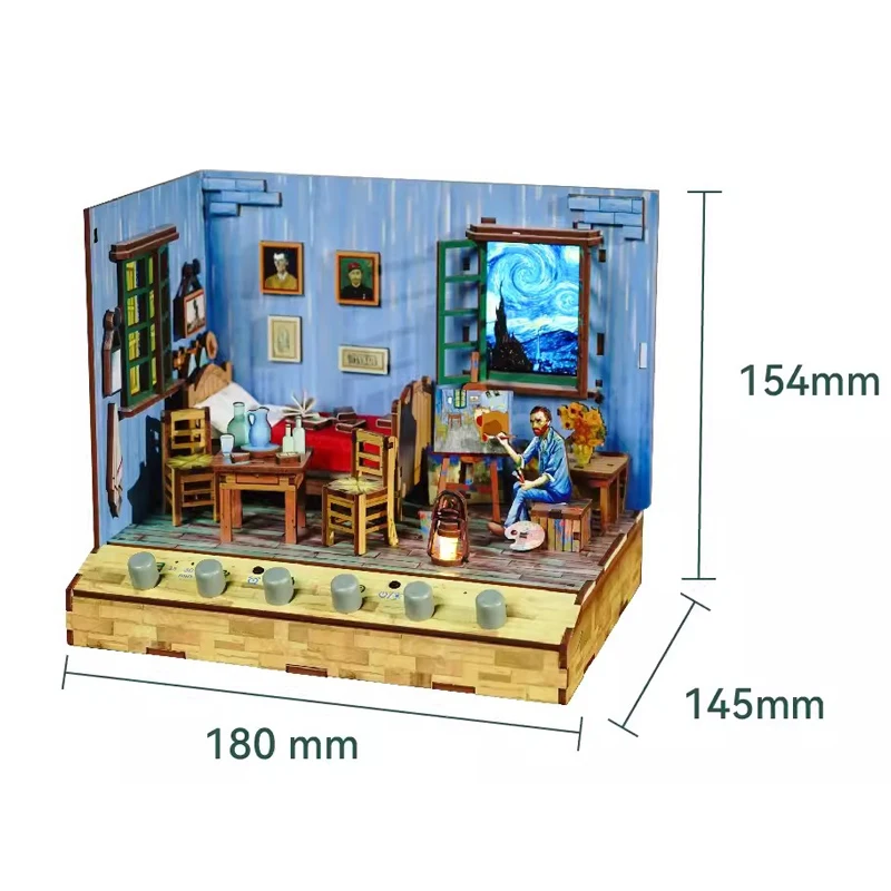 DIY Wooden Miniature Model Kit Van Gogh Book Nook Doll Houses 3D Puzzle Dollhouse With Furniture for Friends Birthday Gifts 6