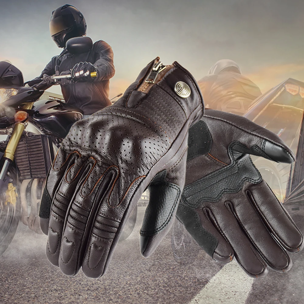 Guantes de cuero para Motocross para hombre, manoplas impermeables para  motorista, accesorios para motociclista Bmx Goth, Invierno