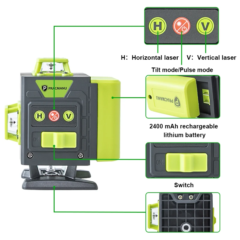 Laser Level 4D 16 Lines Mini 360 Self-Leveling Horizontal and Vertical Cross Green Line with Remote Control