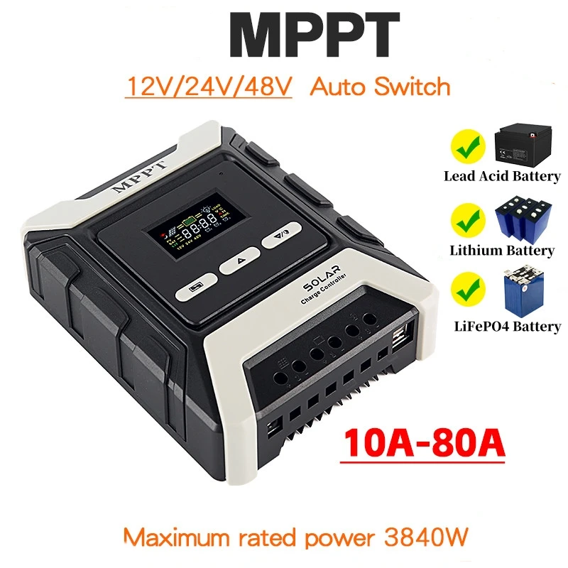 

20A 30A 40A 60A MPPT Solar Charge Controller 80VDC PV Solar Panel Regulator For 12V 24V 48V Lead Acid/Lithium/LiFePO4 Battery