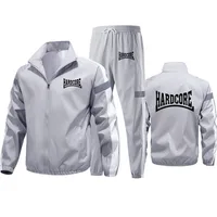 M-6XL mode survêtement hommes costume imprimé Hardcore automne nouvelle veste Cardigan à fermeture éclair + pantalon de survêtement rayure Fitness Jogging 2 pièces ensemble 3