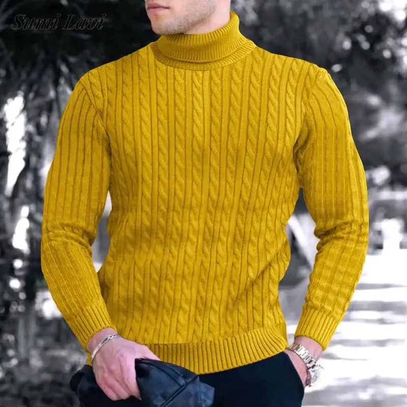 

Fashion Twist Crochet Knit Basic Tops Men Sweater Autumn Casual Pure Color Long Sleeve Slim Bottoming Sweaters For Mens Knitwear